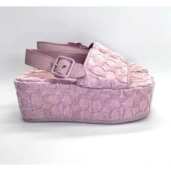 Coach Noelle Sandal In Signature Terry Cloth Size 7 in Pink Platform - Picture 1 of 12